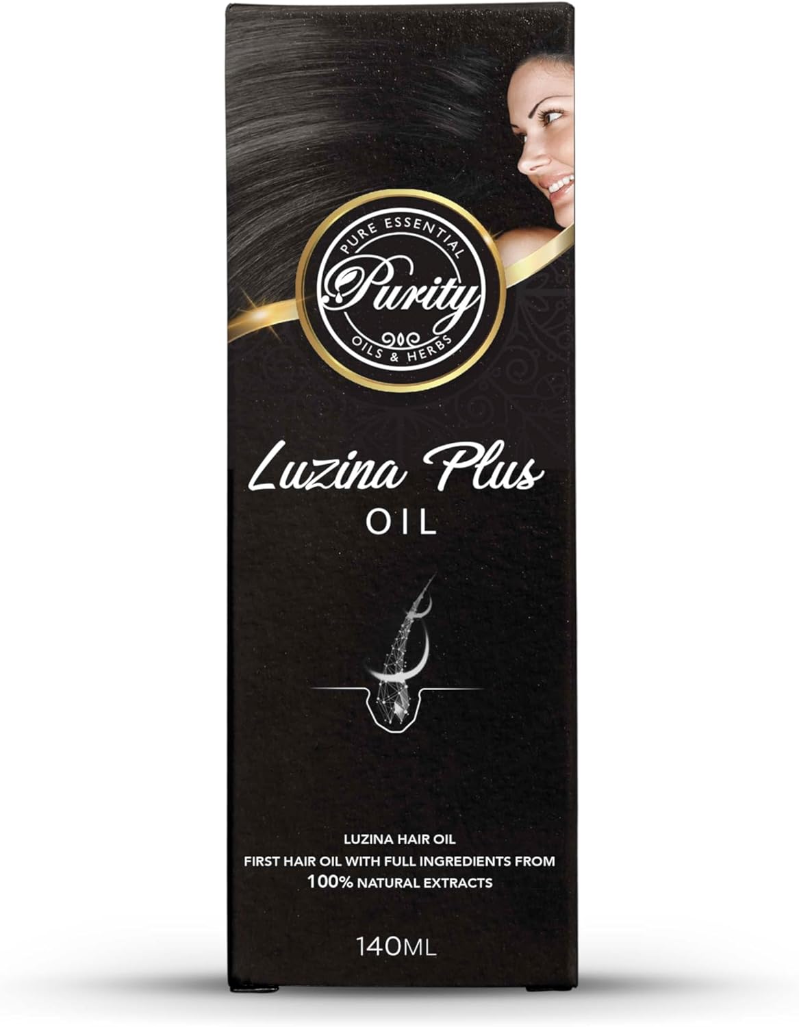 Purity Luzina Plus Hair Oil – Advanced Nourishing Treatment – 100% Natural Oil Blend for Strength, Shine, & Growth – Enriched with Essential Nutrients – 140ml - Crystal Stream®